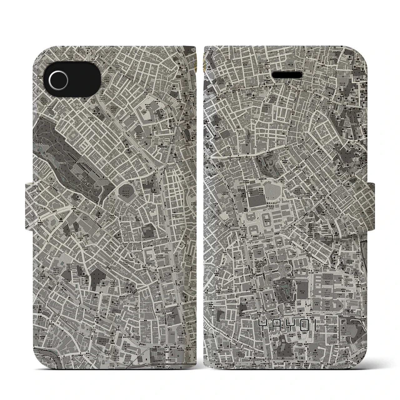 【弥生(東京都)】地図柄iPhoneケース(手帳タイプ)モノトーン・iPhone SE(第3 / 第2世代) / 8 / 7 / 6s / 6 用