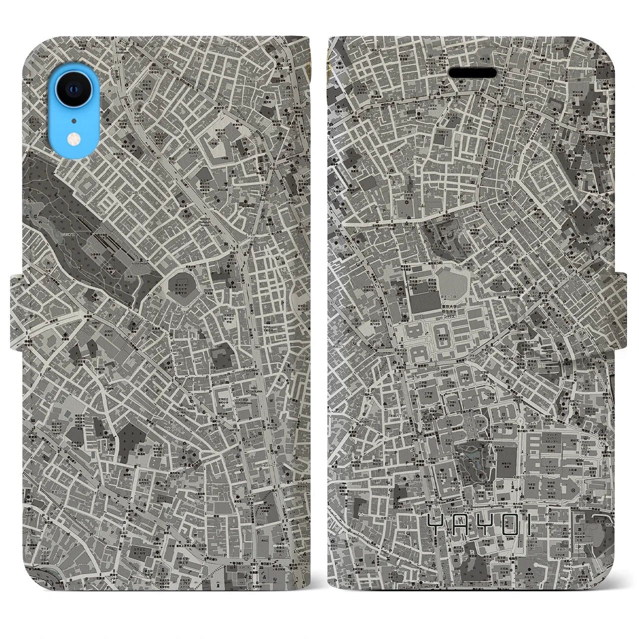 【弥生(東京都)】地図柄iPhoneケース(手帳タイプ)モノトーン・iPhone XR 用