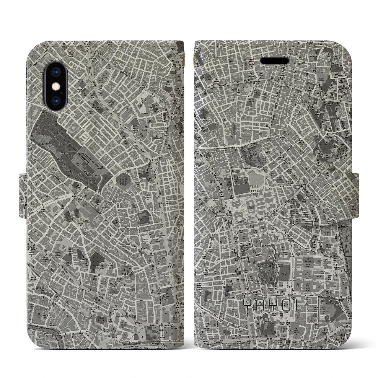 【弥生(東京都)】地図柄iPhoneケース(手帳タイプ)モノトーン・iPhone XS / X 用