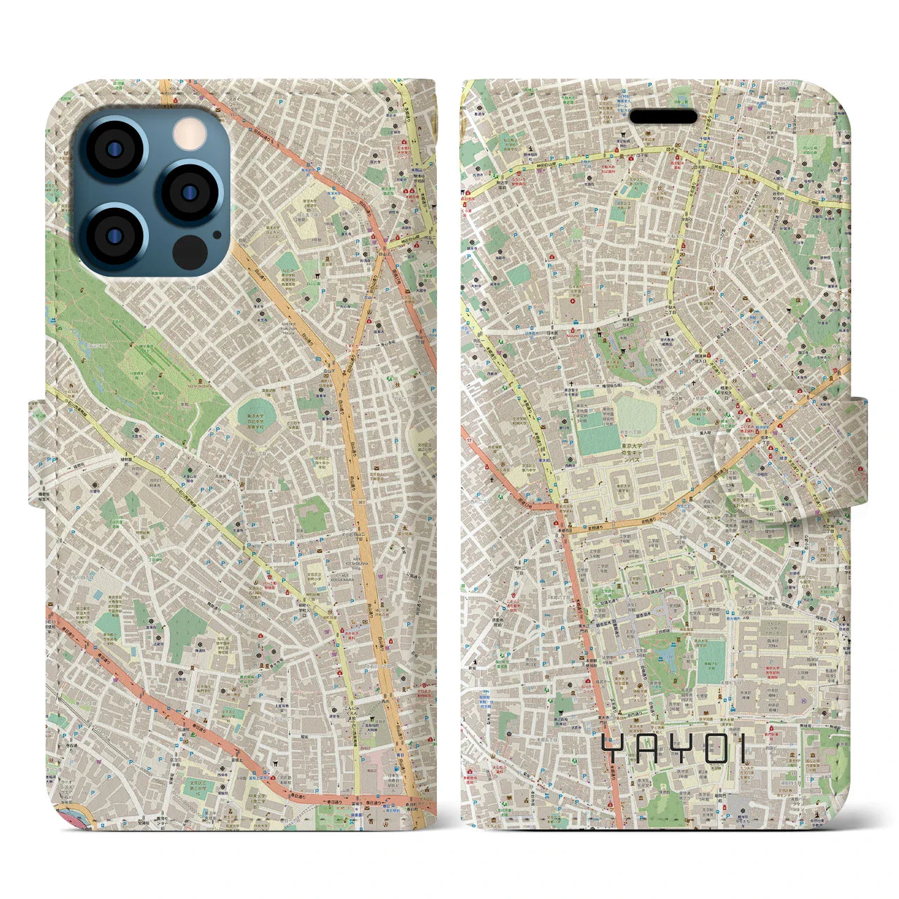【弥生(東京都)】地図柄iPhoneケース(手帳タイプ)ナチュラル・iPhone 12 / 12 Pro 用