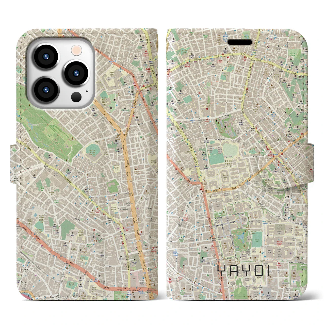 【弥生(東京都)】地図柄iPhoneケース(手帳タイプ)ナチュラル・iPhone 13 Pro 用
