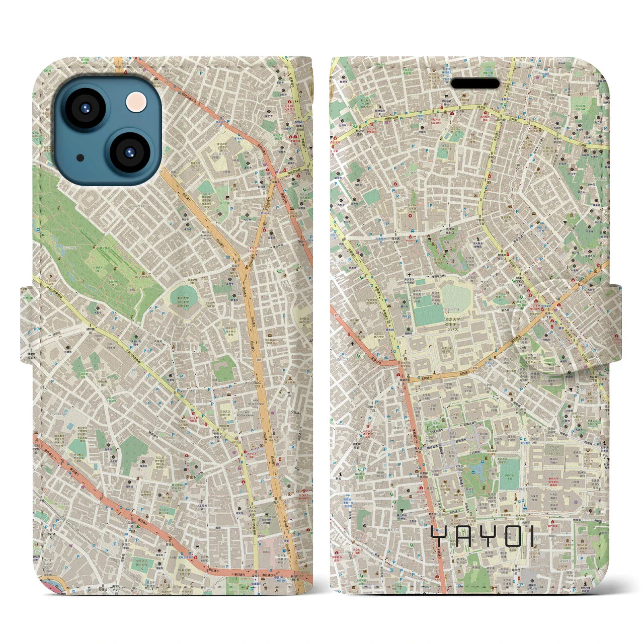 【弥生(東京都)】地図柄iPhoneケース(手帳タイプ)ナチュラル・iPhone 13 用