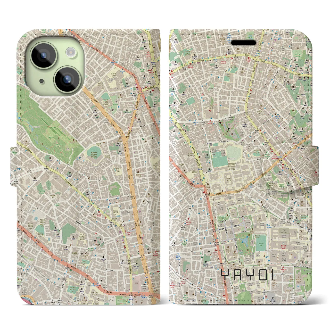 【弥生(東京都)】地図柄iPhoneケース(手帳タイプ)ナチュラル・iPhone 15 用