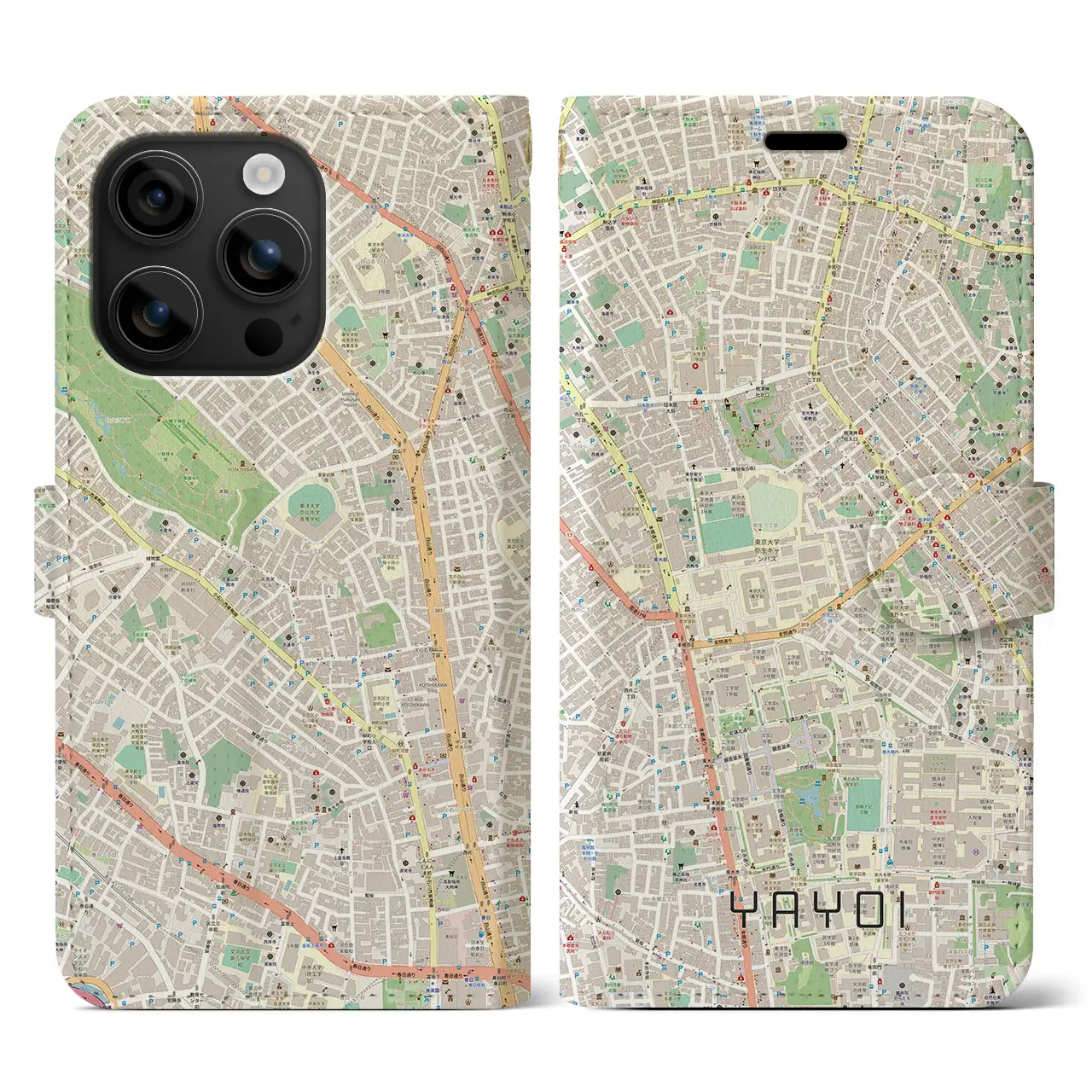 【弥生(東京都)】地図柄iPhoneケース(手帳タイプ)ナチュラル・iPhone 16 用