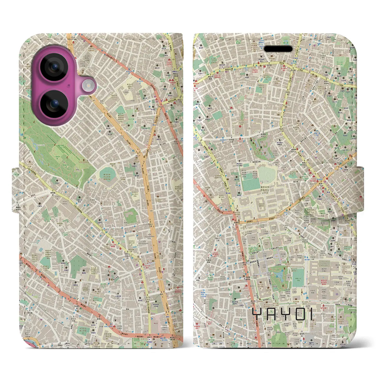 【弥生(東京都)】地図柄iPhoneケース(手帳タイプ)ナチュラル・iPhone 16 Pro 用