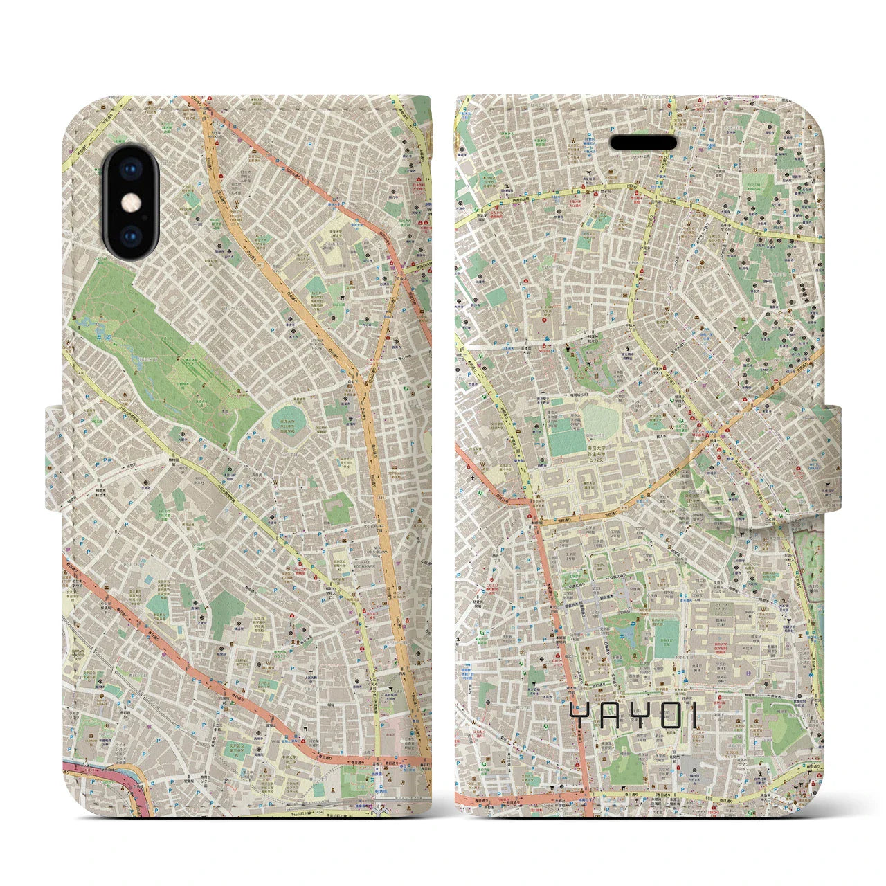 【弥生(東京都)】地図柄iPhoneケース(手帳タイプ)ナチュラル・iPhone XS / X 用