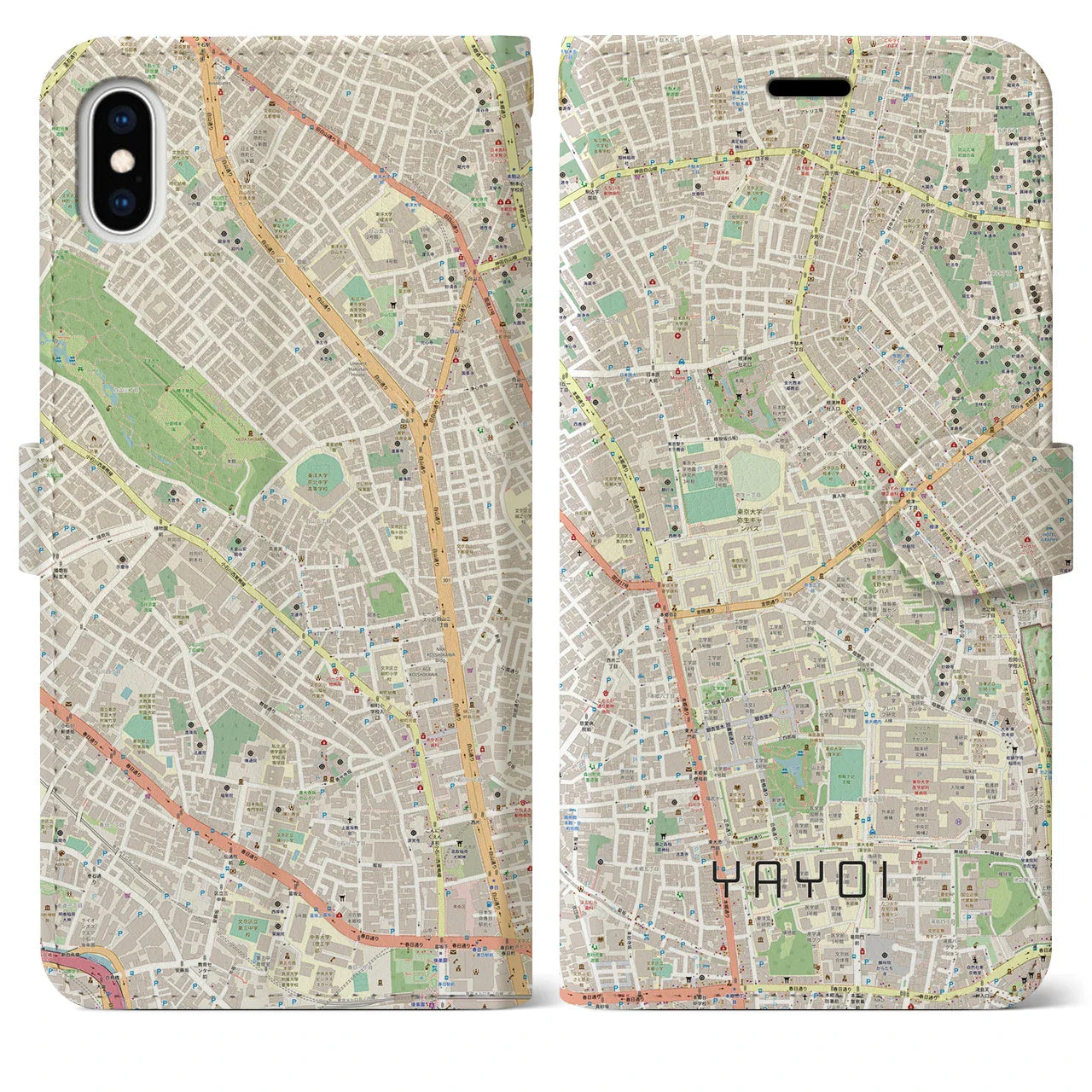 【弥生(東京都)】地図柄iPhoneケース(手帳タイプ)ナチュラル・iPhone XS Max 用