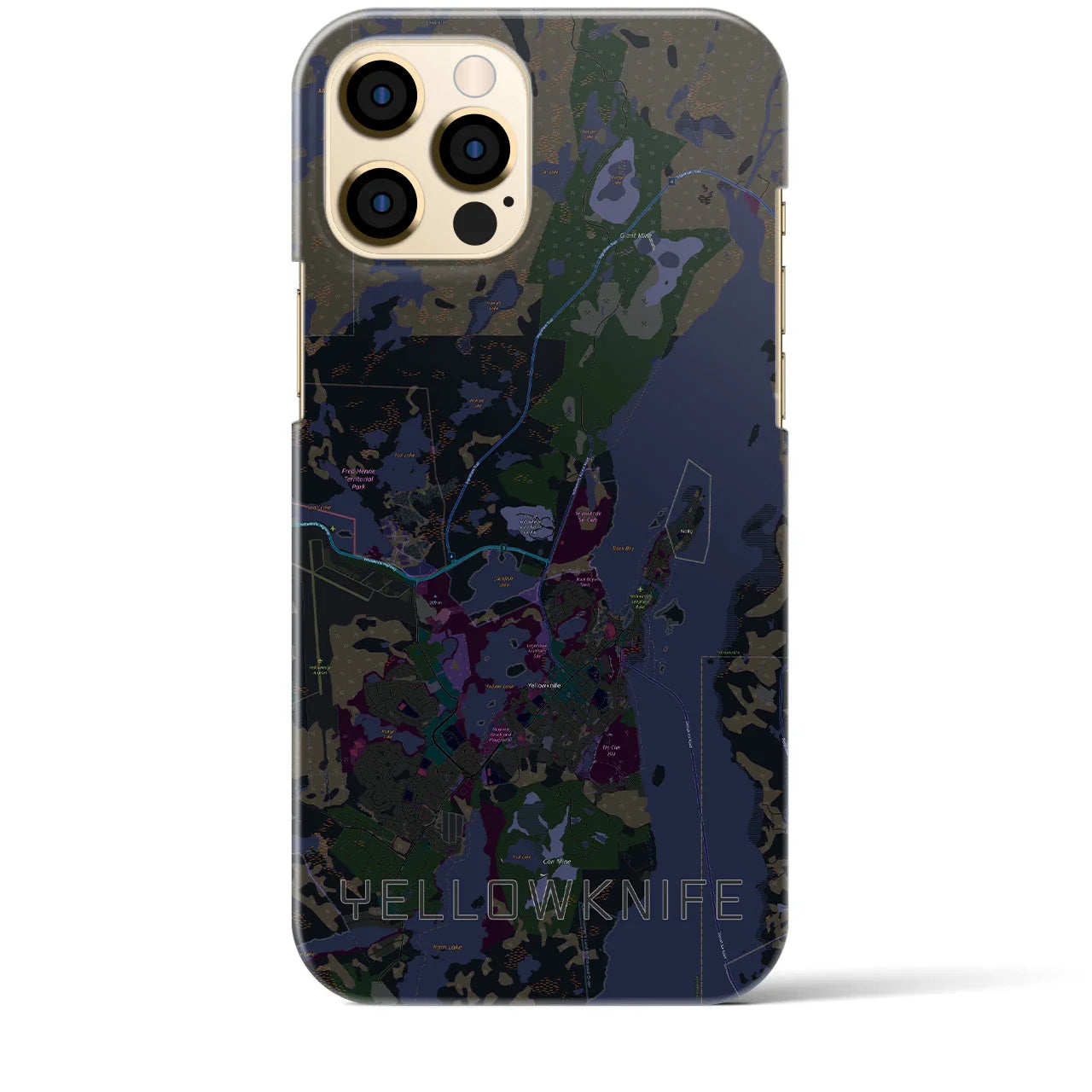 【イエローナイフ(カナダ)】地図柄iPhoneケース(バックカバータイプ)