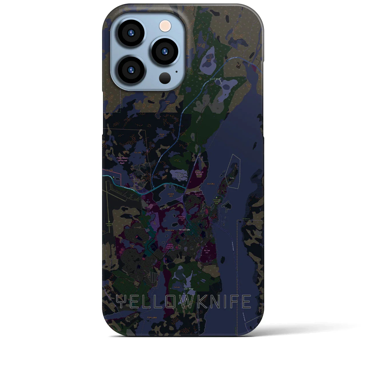 【イエローナイフ(カナダ)】地図柄iPhoneケース(バックカバータイプ)