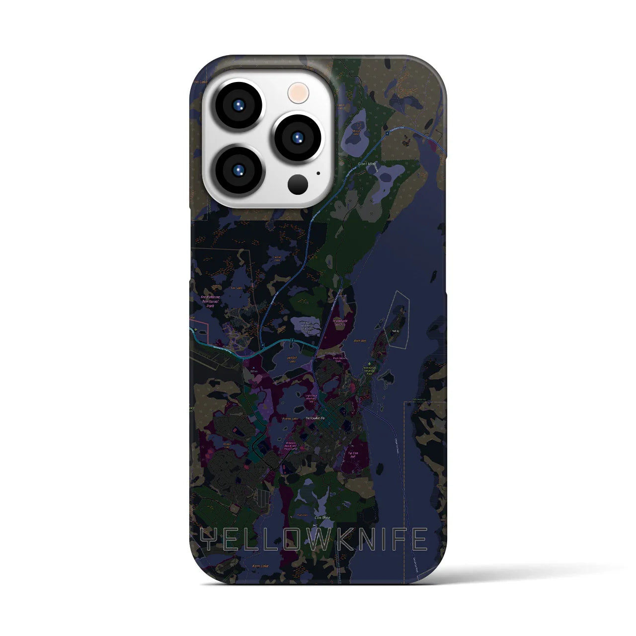 【イエローナイフ(カナダ)】地図柄iPhoneケース(バックカバータイプ)