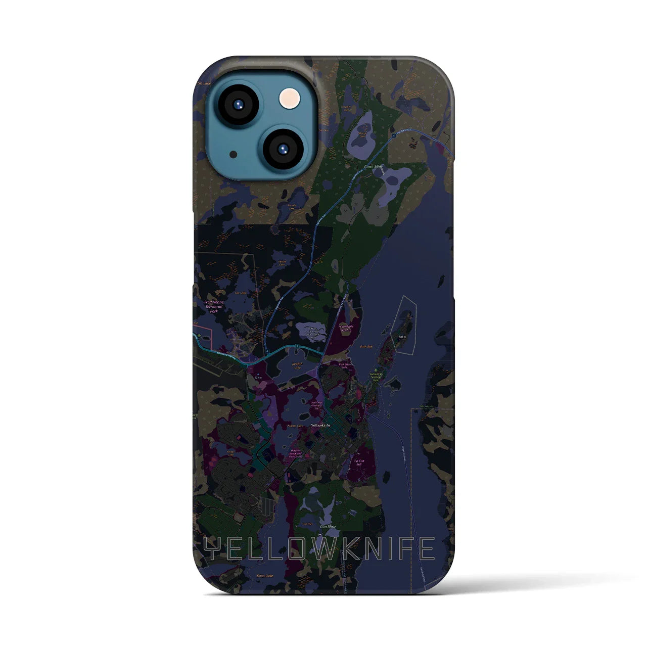 【イエローナイフ(カナダ)】地図柄iPhoneケース(バックカバータイプ)