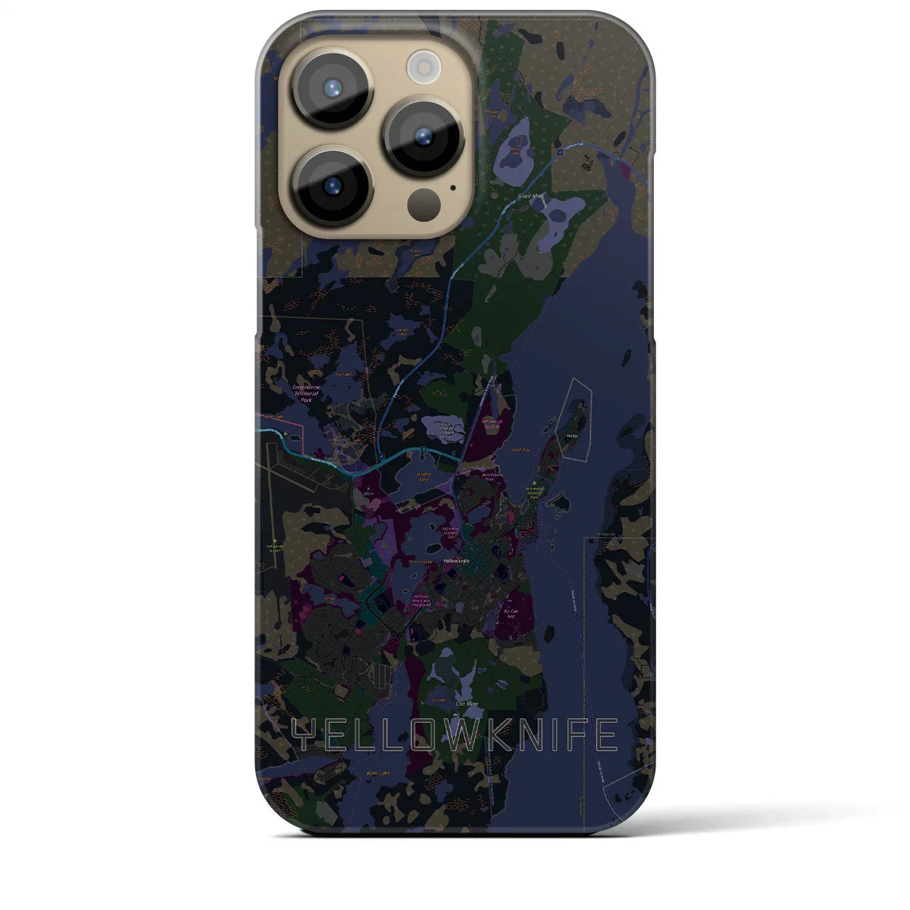 【イエローナイフ(カナダ)】地図柄iPhoneケース(バックカバータイプ)