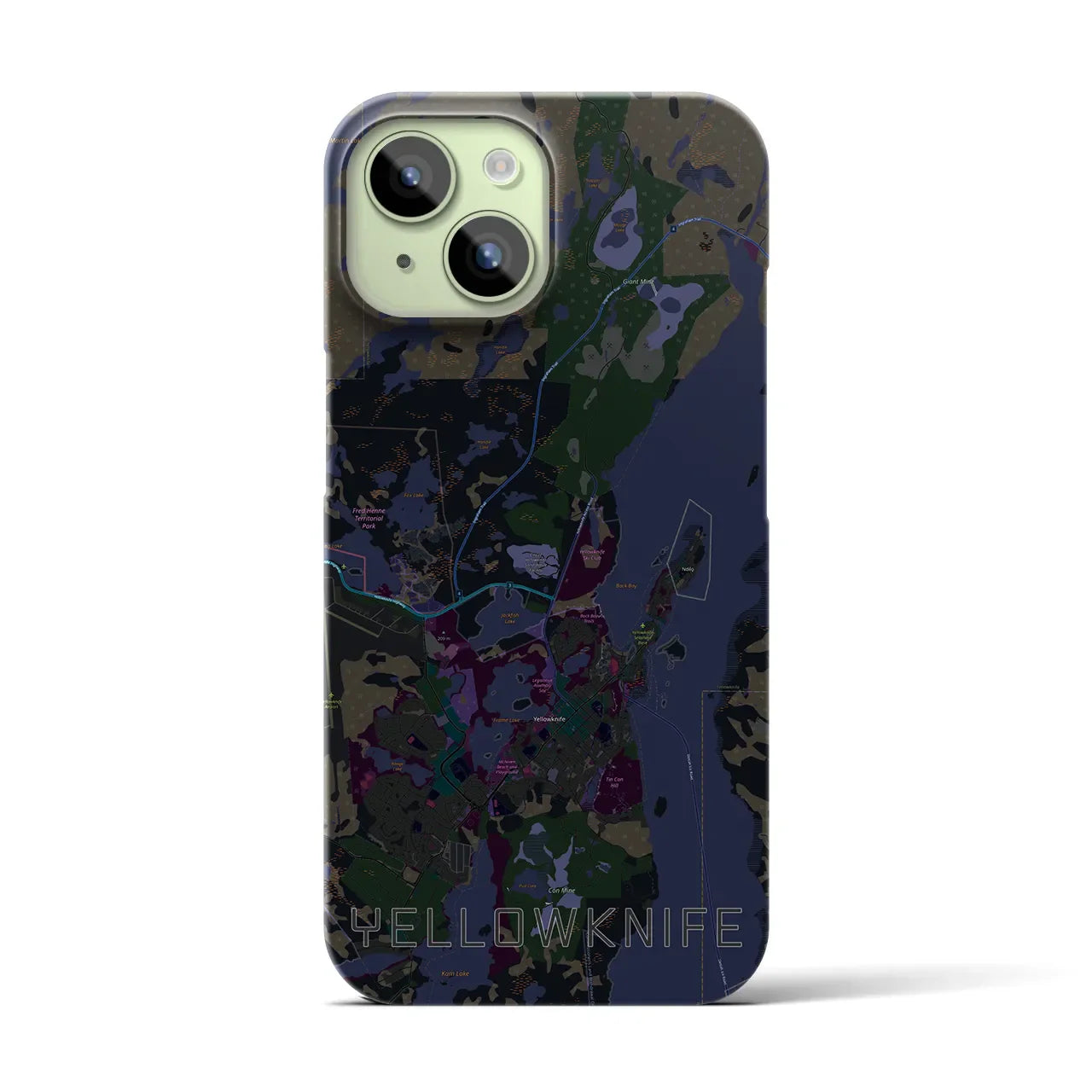 【イエローナイフ(カナダ)】地図柄iPhoneケース(バックカバータイプ)