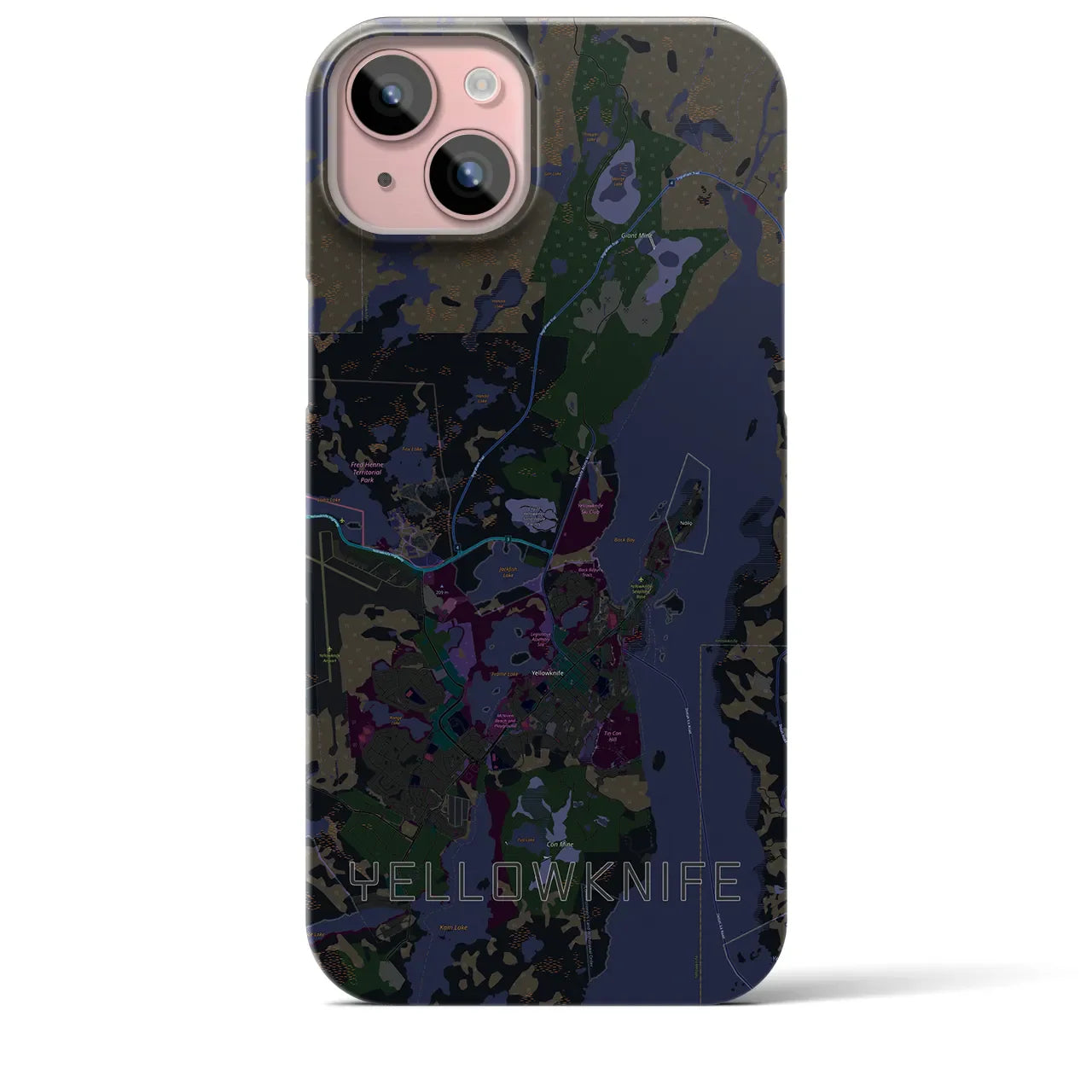 【イエローナイフ(カナダ)】地図柄iPhoneケース(バックカバータイプ)