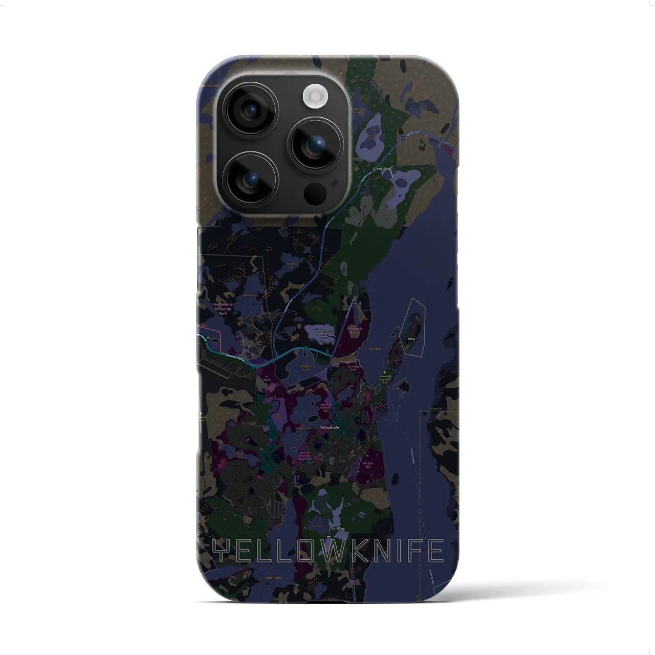 【イエローナイフ(カナダ)】地図柄iPhoneケース(バックカバータイプ)