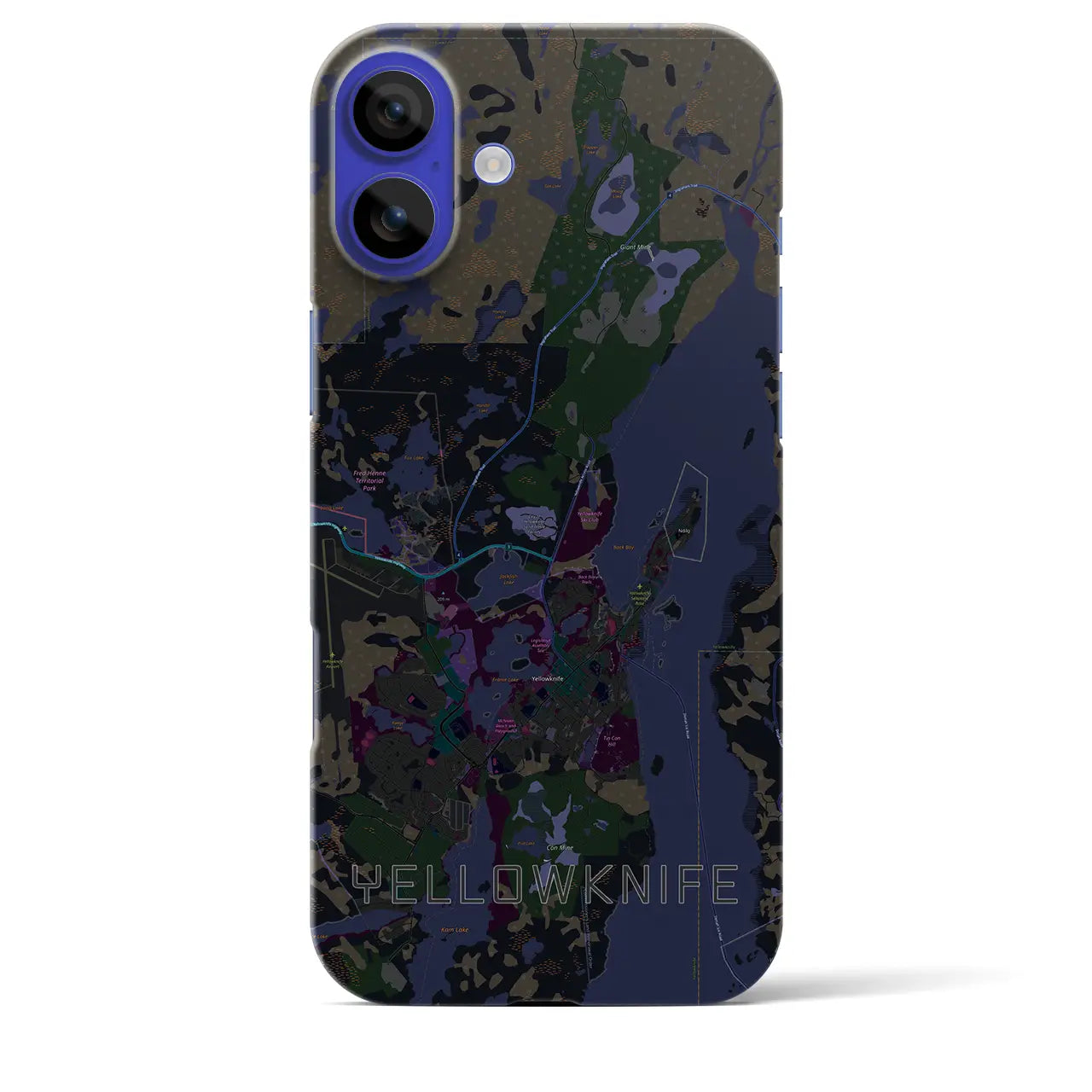 【イエローナイフ(カナダ)】地図柄iPhoneケース(バックカバータイプ)