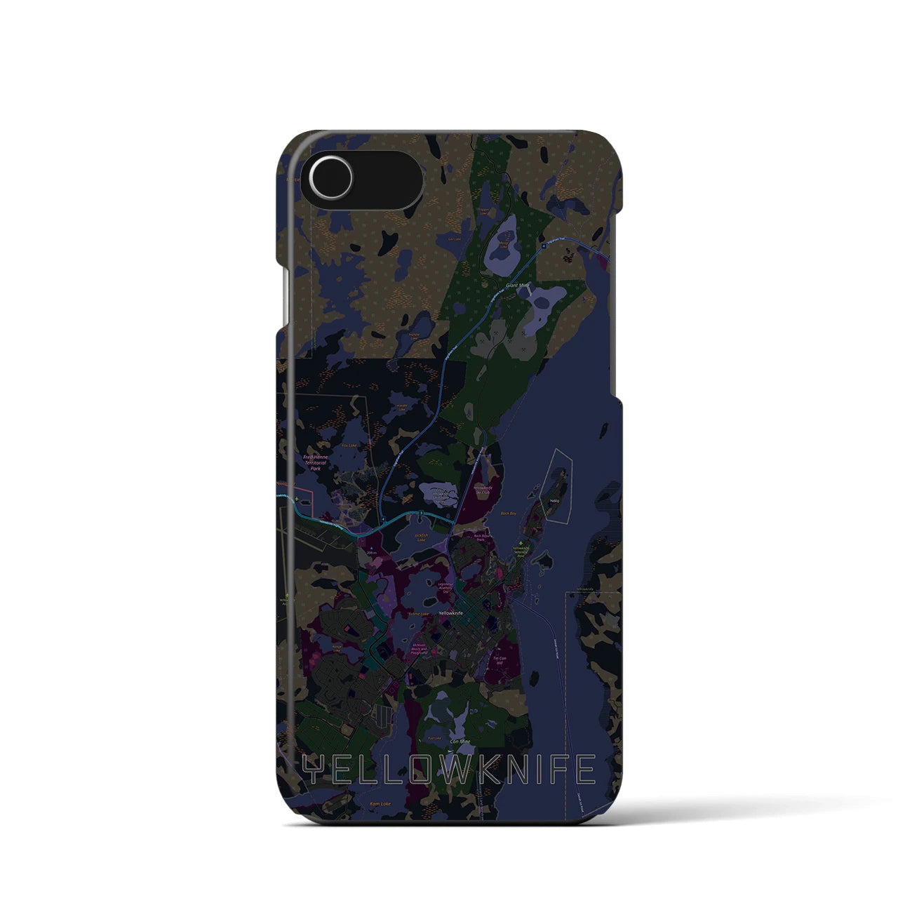 【イエローナイフ(カナダ)】地図柄iPhoneケース(バックカバータイプ)