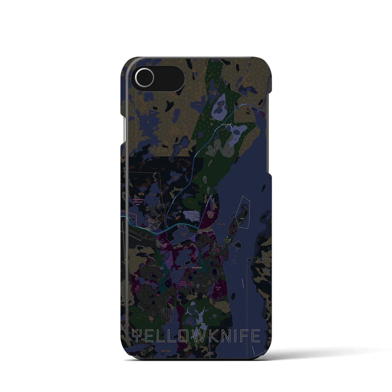 【イエローナイフ(カナダ)】地図柄iPhoneケース(バックカバータイプ)