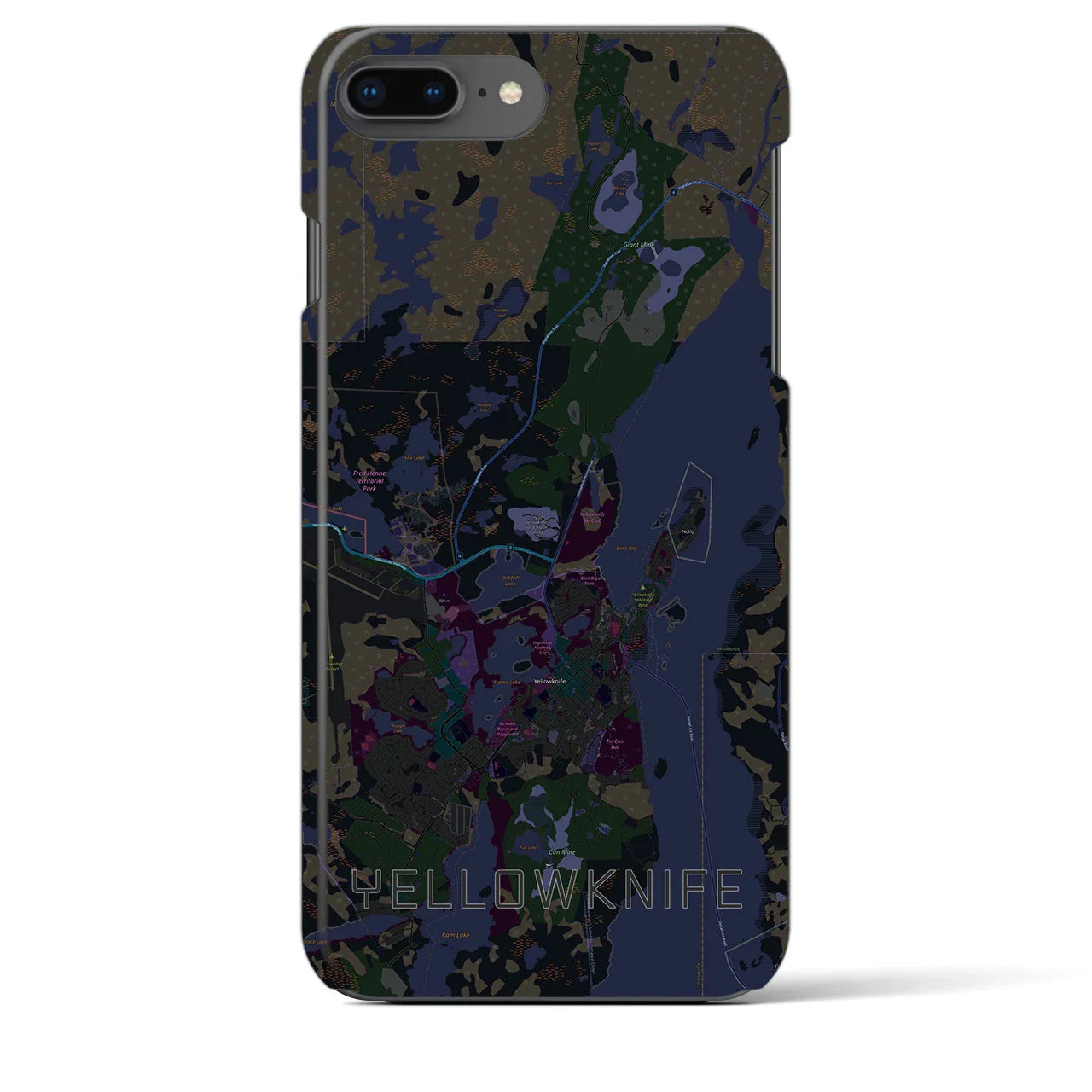 【イエローナイフ(カナダ)】地図柄iPhoneケース(バックカバータイプ)