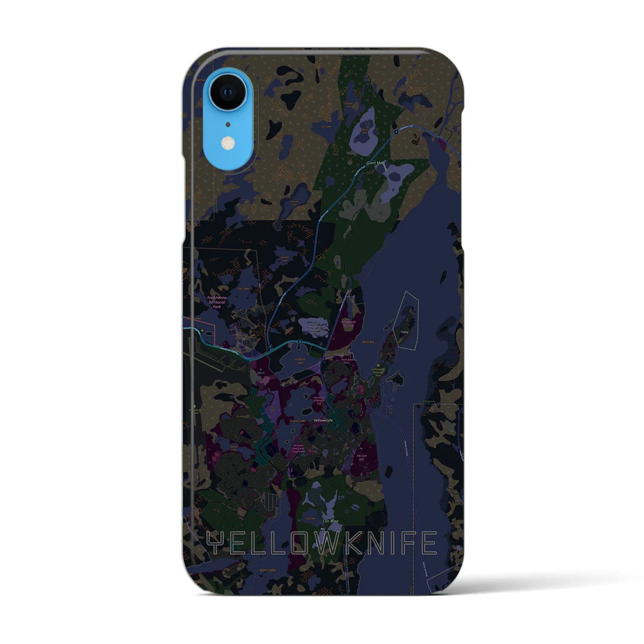 【イエローナイフ(カナダ)】地図柄iPhoneケース(バックカバータイプ)