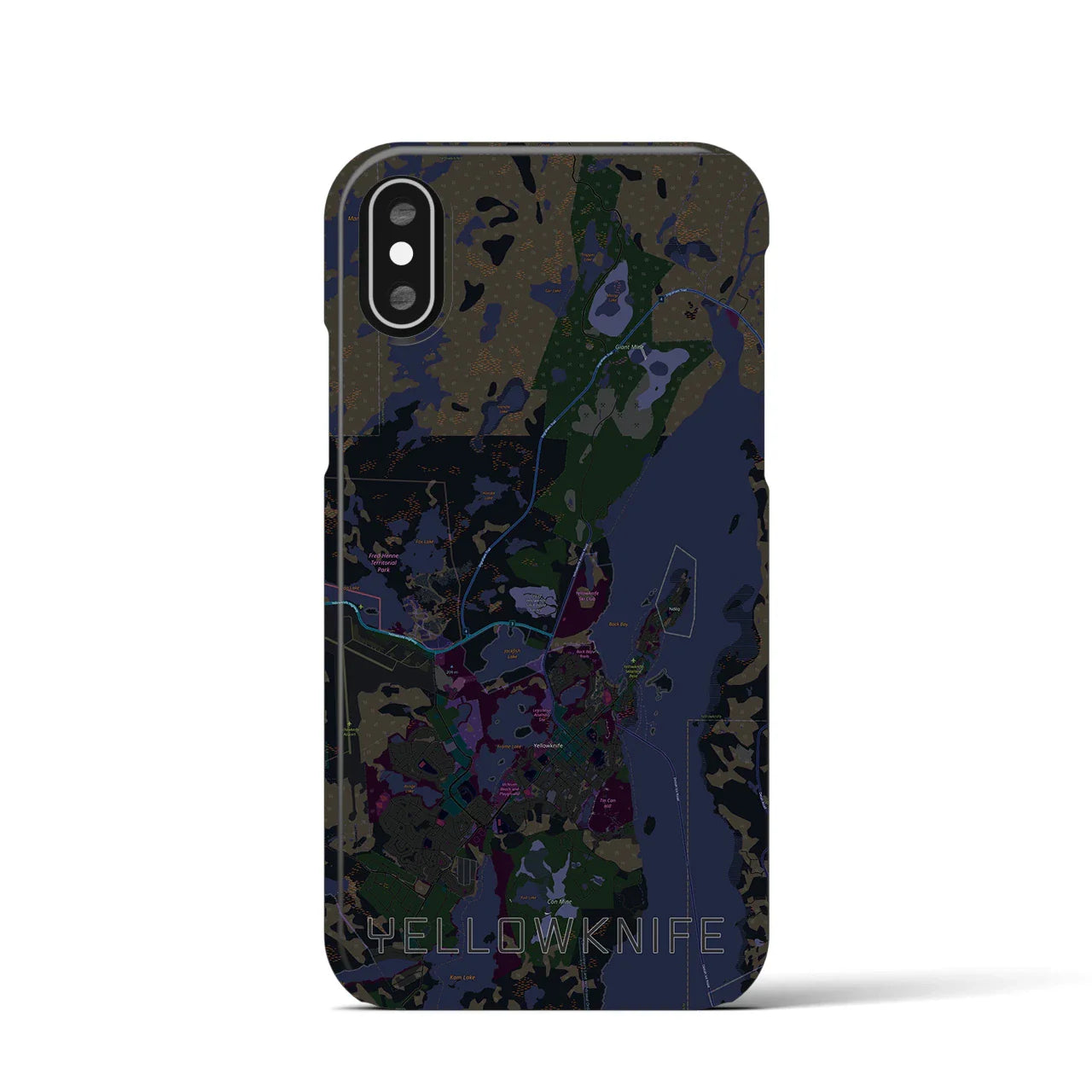 【イエローナイフ(カナダ)】地図柄iPhoneケース(バックカバータイプ)