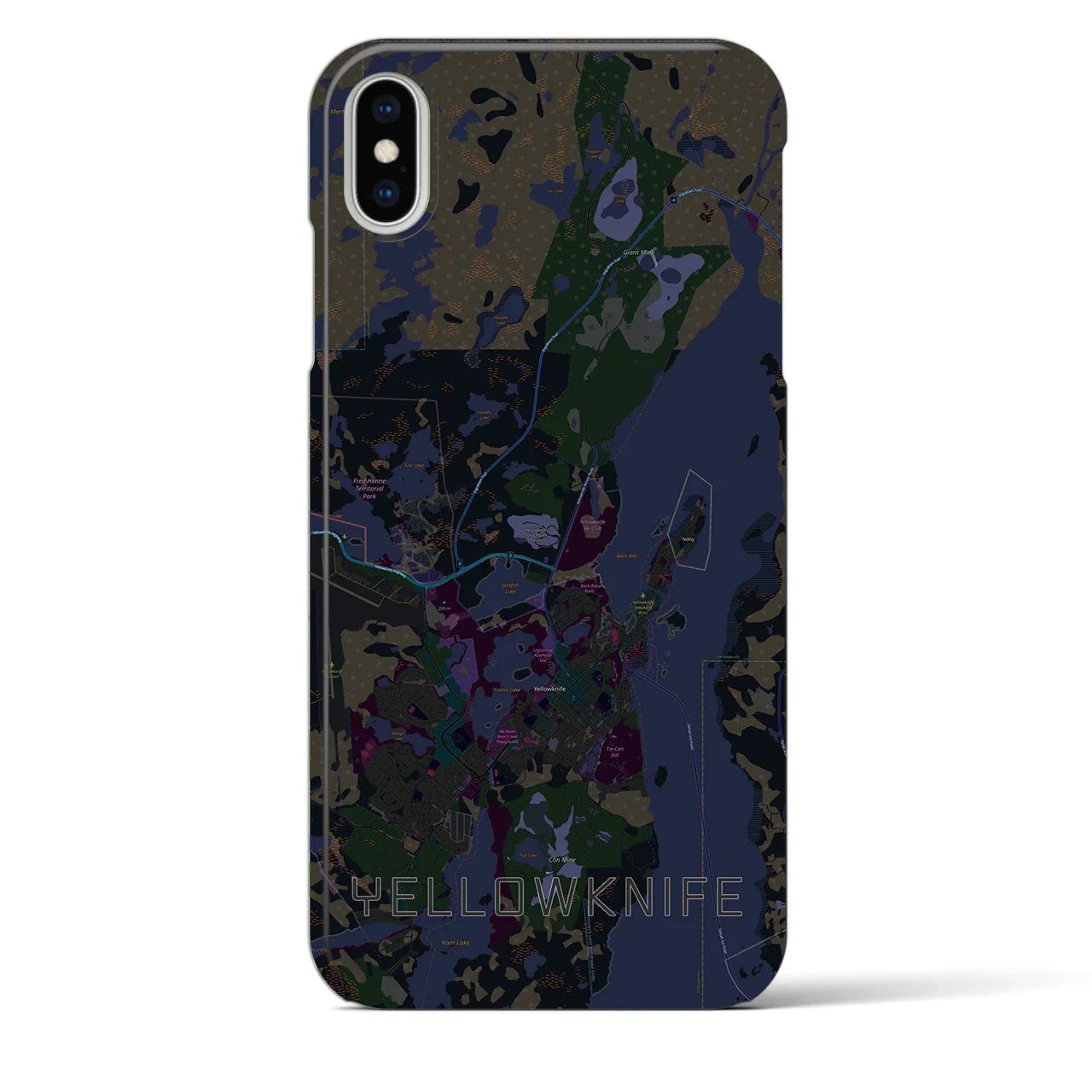 【イエローナイフ(カナダ)】地図柄iPhoneケース(バックカバータイプ)