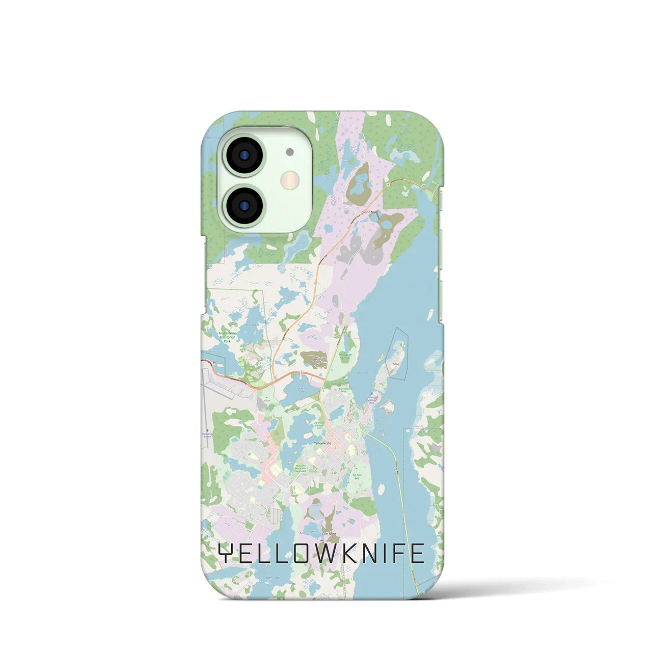 【イエローナイフ(カナダ)】地図柄iPhoneケース(バックカバータイプ)