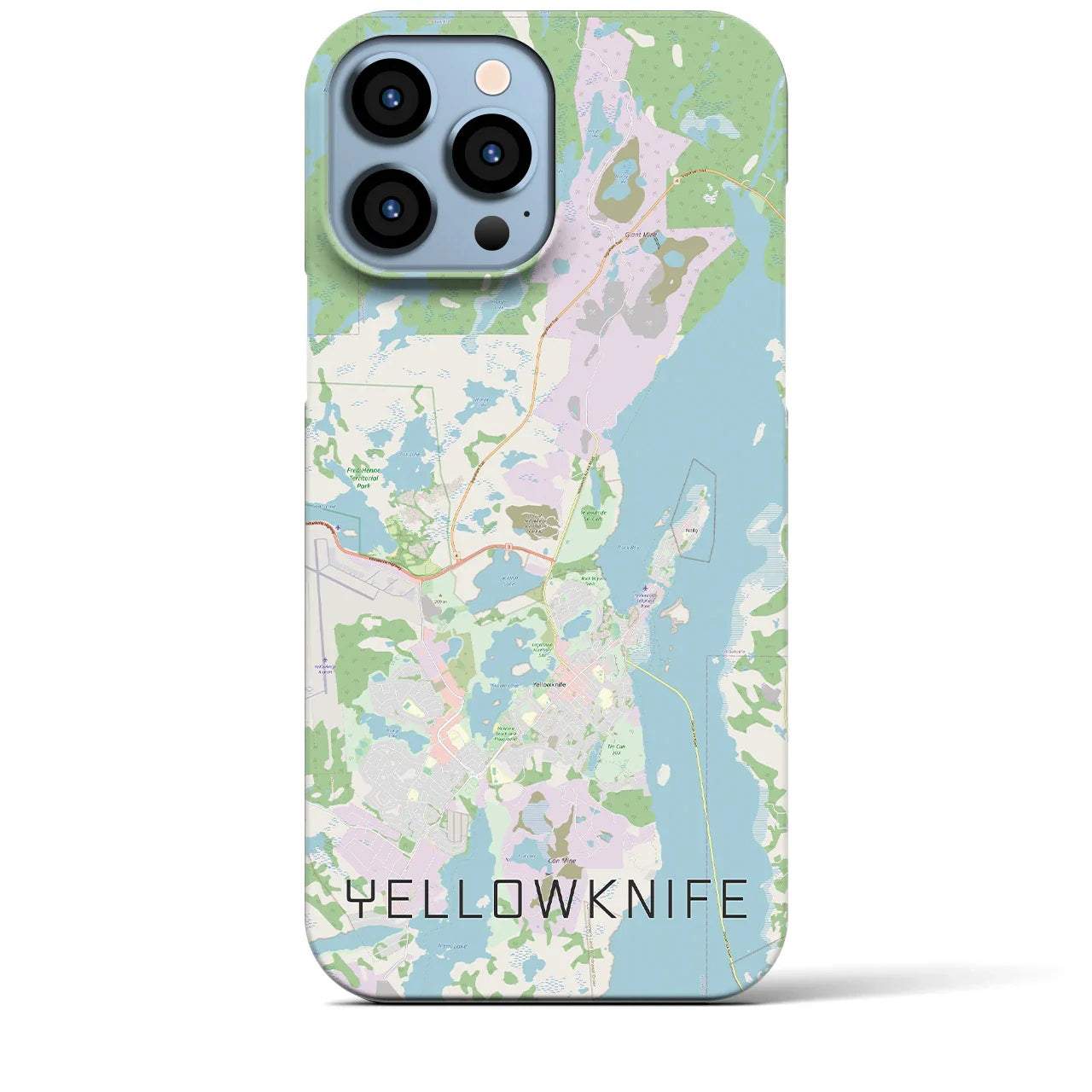 【イエローナイフ(カナダ)】地図柄iPhoneケース(バックカバータイプ)