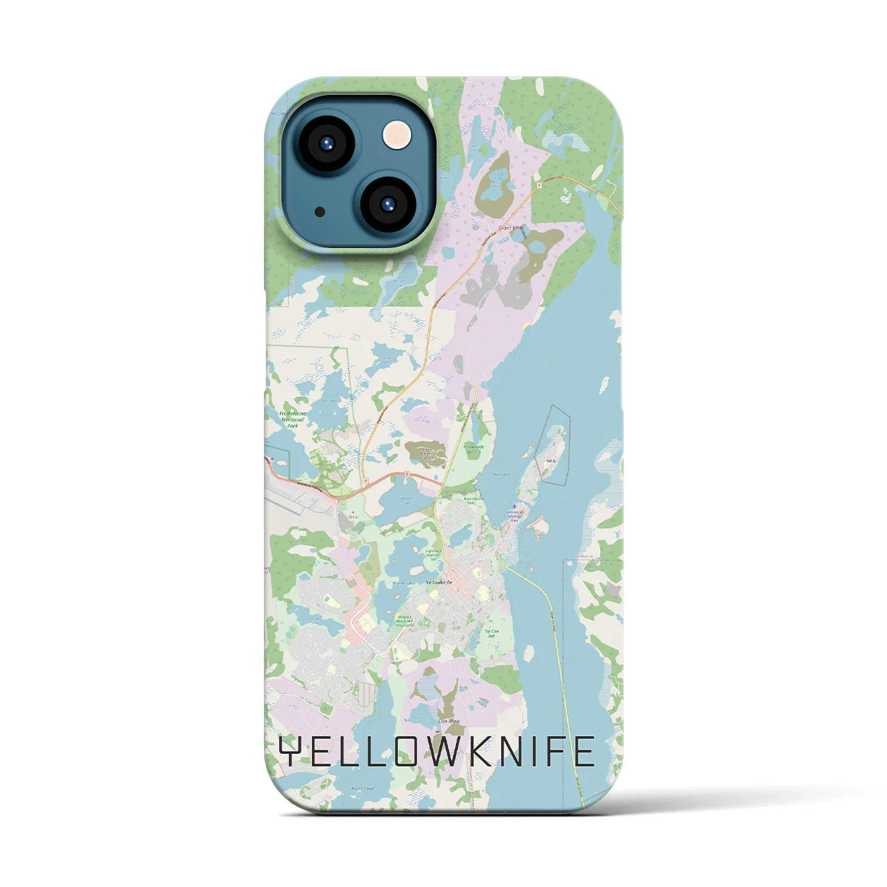 【イエローナイフ(カナダ)】地図柄iPhoneケース(バックカバータイプ)