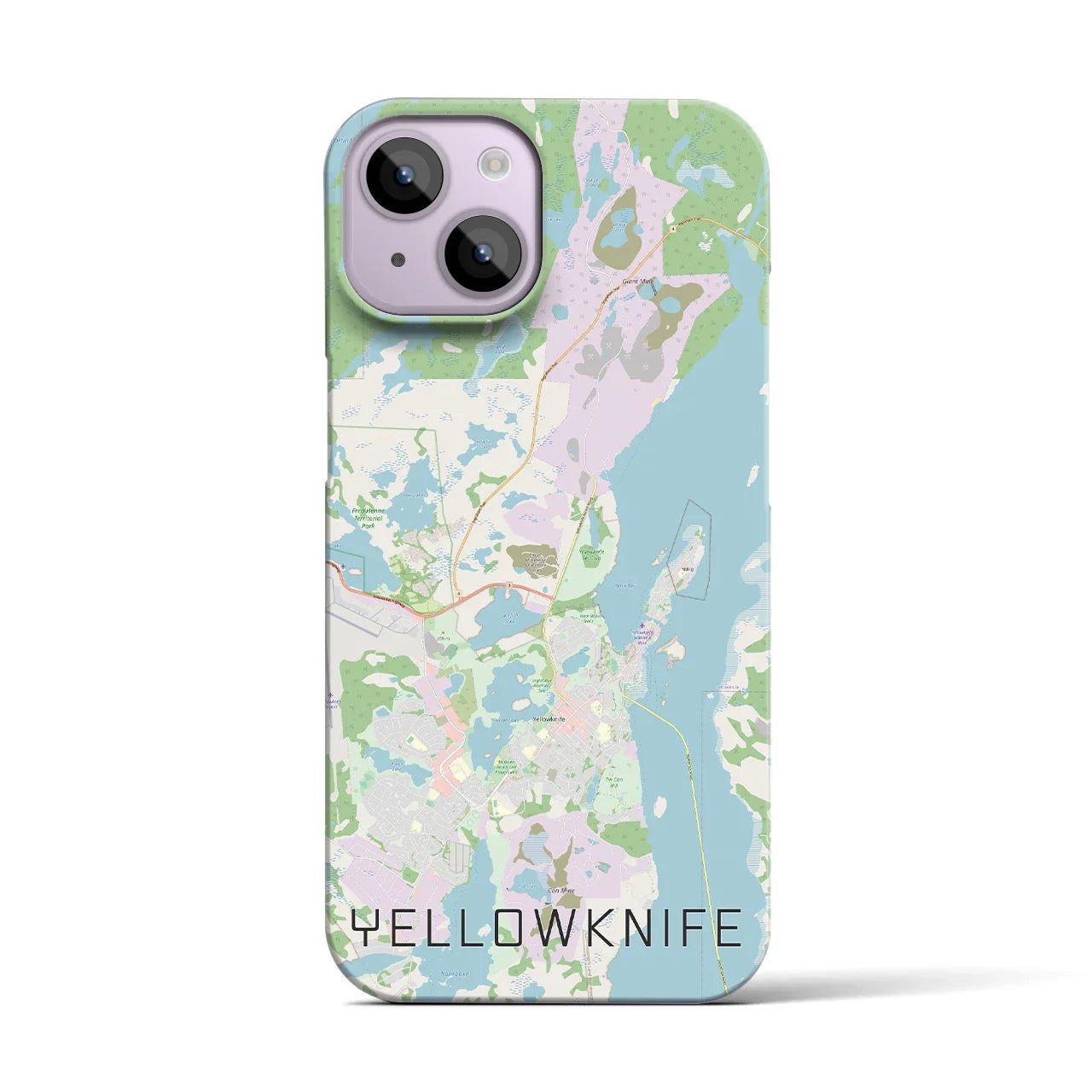 【イエローナイフ(カナダ)】地図柄iPhoneケース(バックカバータイプ)