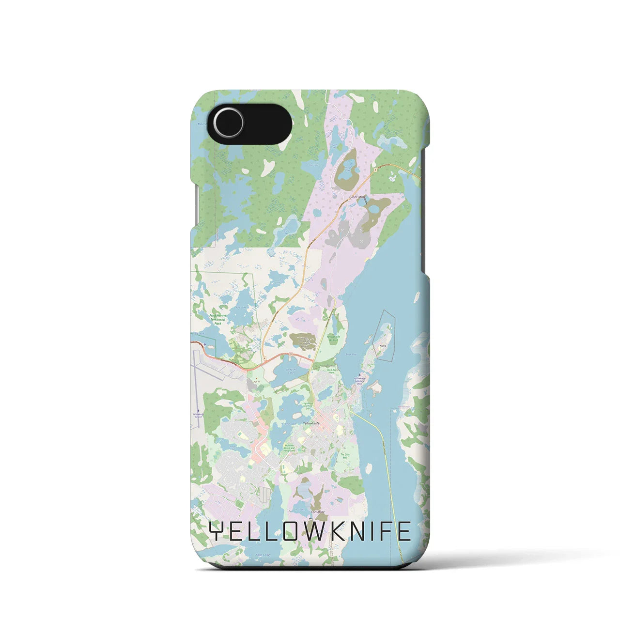 【イエローナイフ(カナダ)】地図柄iPhoneケース(バックカバータイプ)