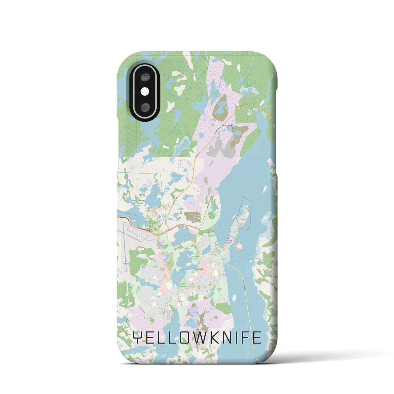 【イエローナイフ(カナダ)】地図柄iPhoneケース(バックカバータイプ)