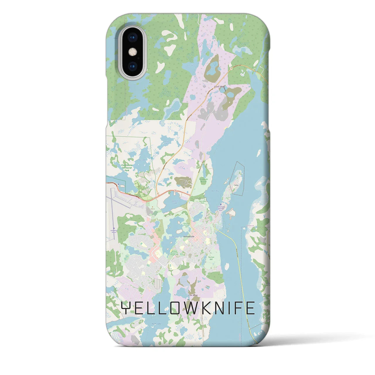 【イエローナイフ(カナダ)】地図柄iPhoneケース(バックカバータイプ)