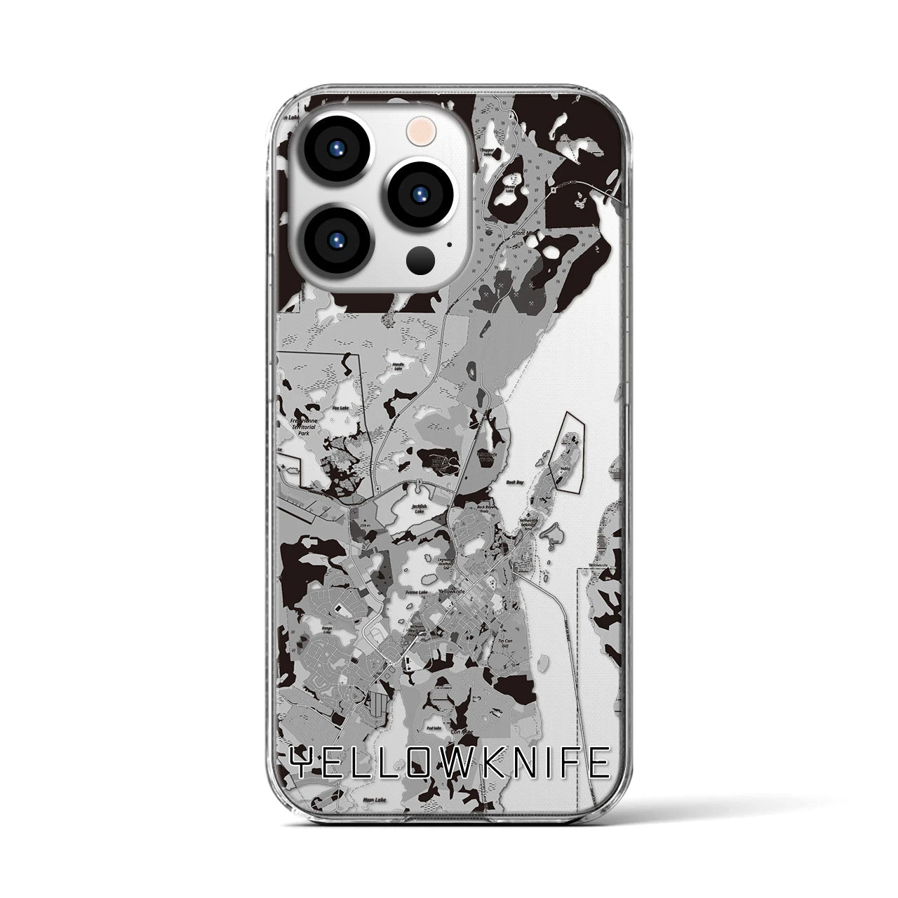 【イエローナイフ(カナダ)】地図柄iPhoneケース(クリアタイプ)