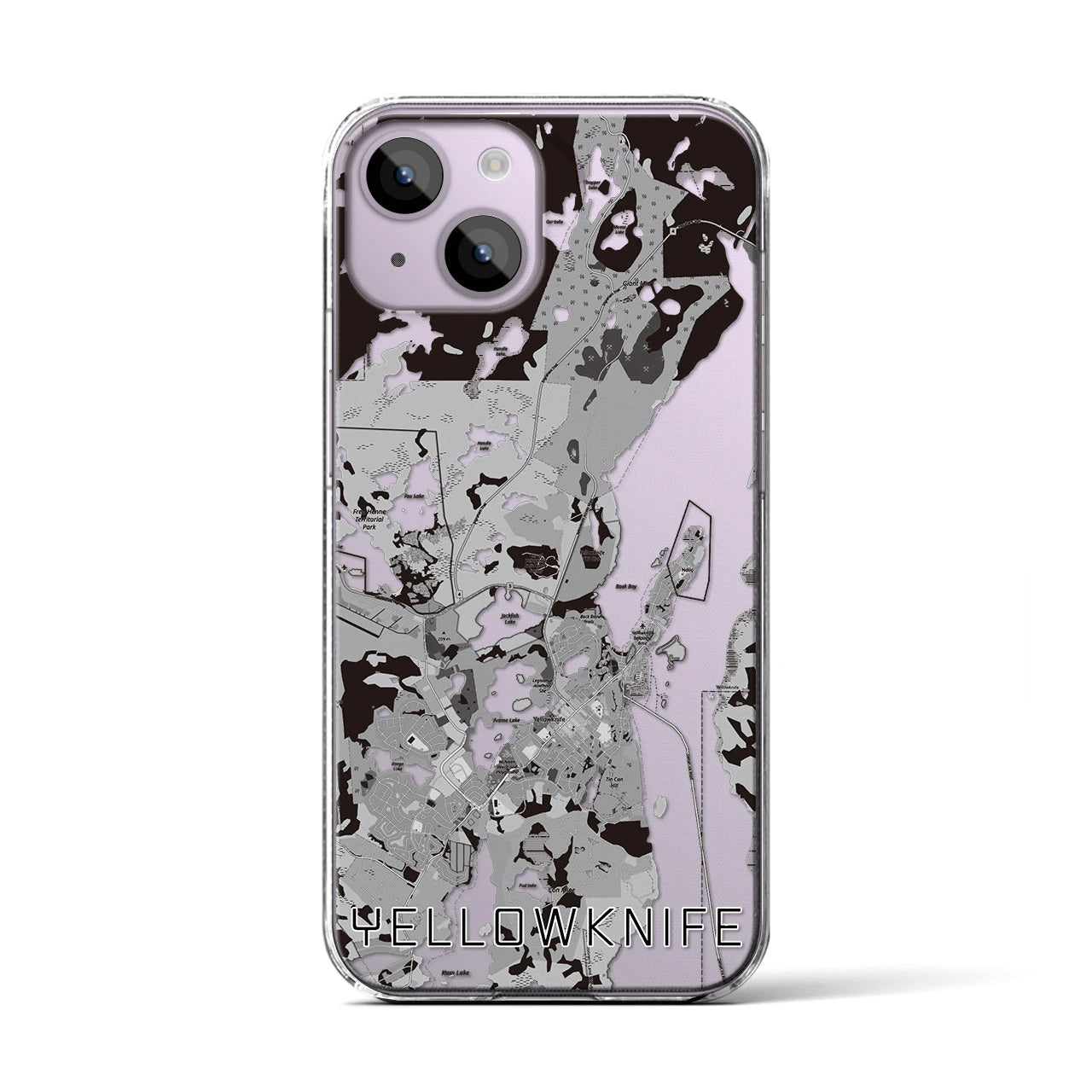 【イエローナイフ(カナダ)】地図柄iPhoneケース(クリアタイプ)