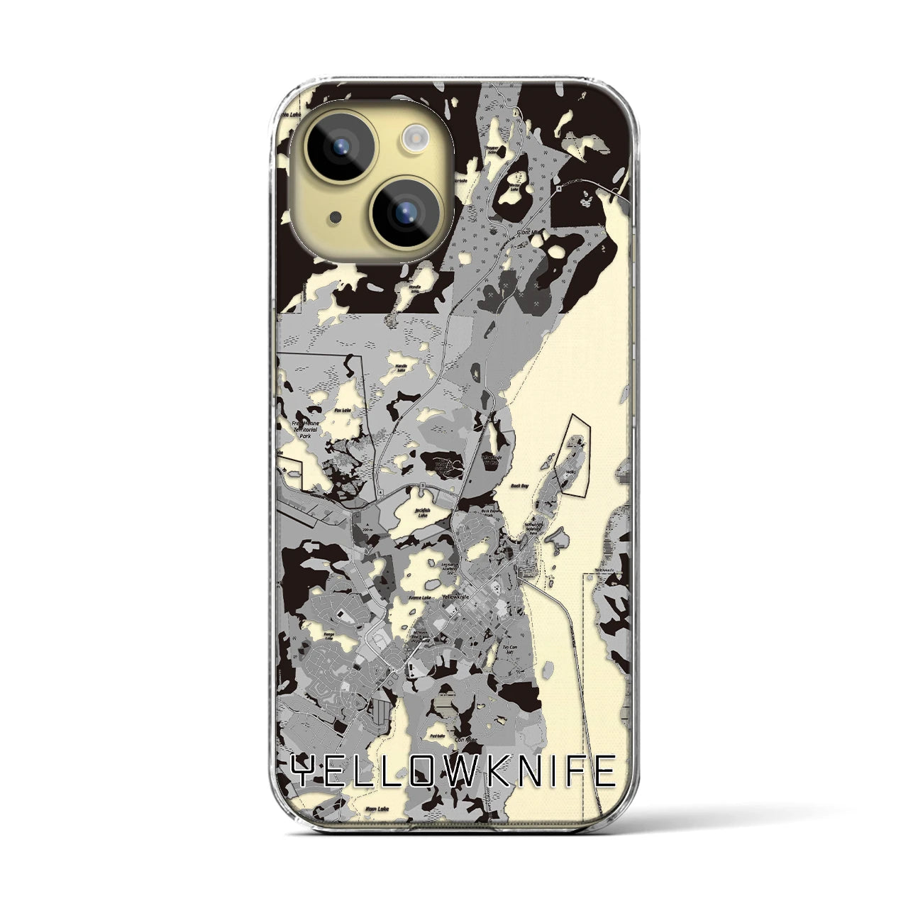 【イエローナイフ(カナダ)】地図柄iPhoneケース(クリアタイプ)