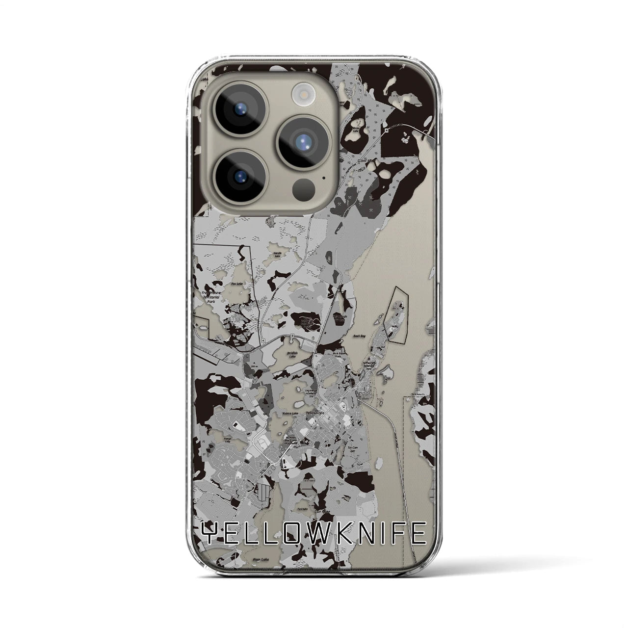 【イエローナイフ(カナダ)】地図柄iPhoneケース(クリアタイプ)