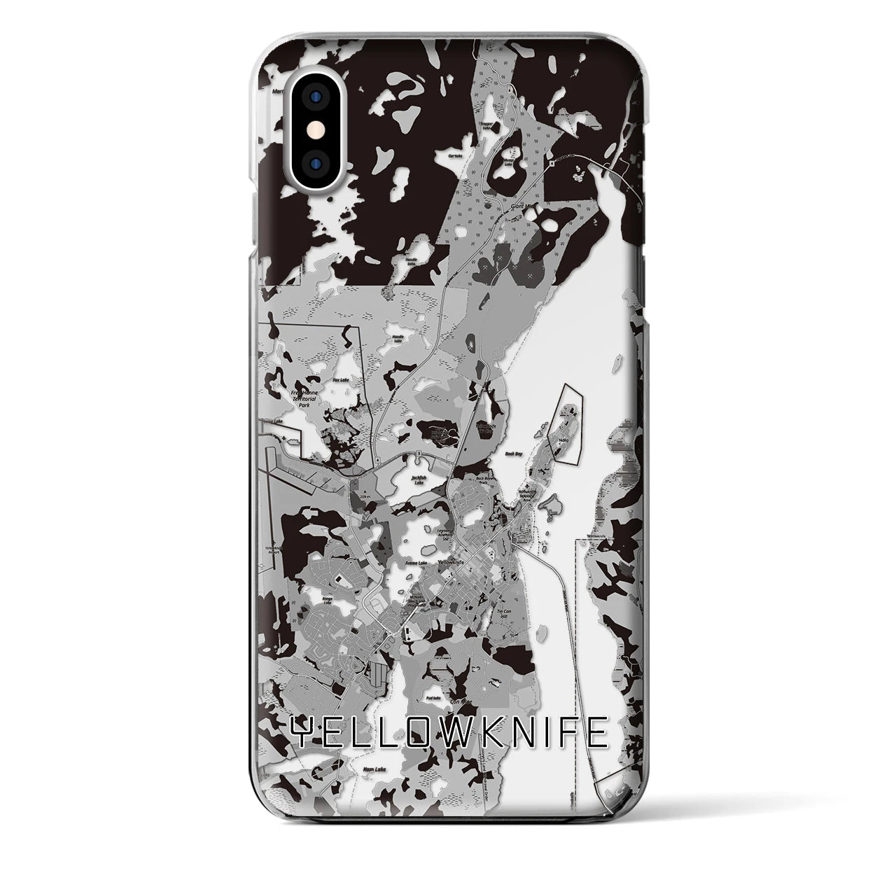 【イエローナイフ(カナダ)】地図柄iPhoneケース(クリアタイプ)