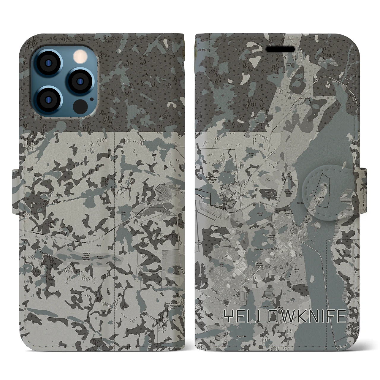 【イエローナイフ(カナダ)】地図柄iPhoneケース(手帳タイプ)
