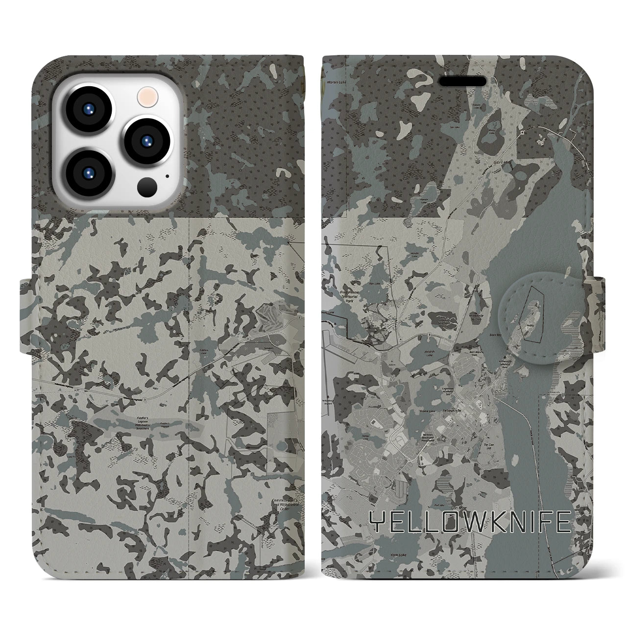 【イエローナイフ(カナダ)】地図柄iPhoneケース(手帳タイプ)