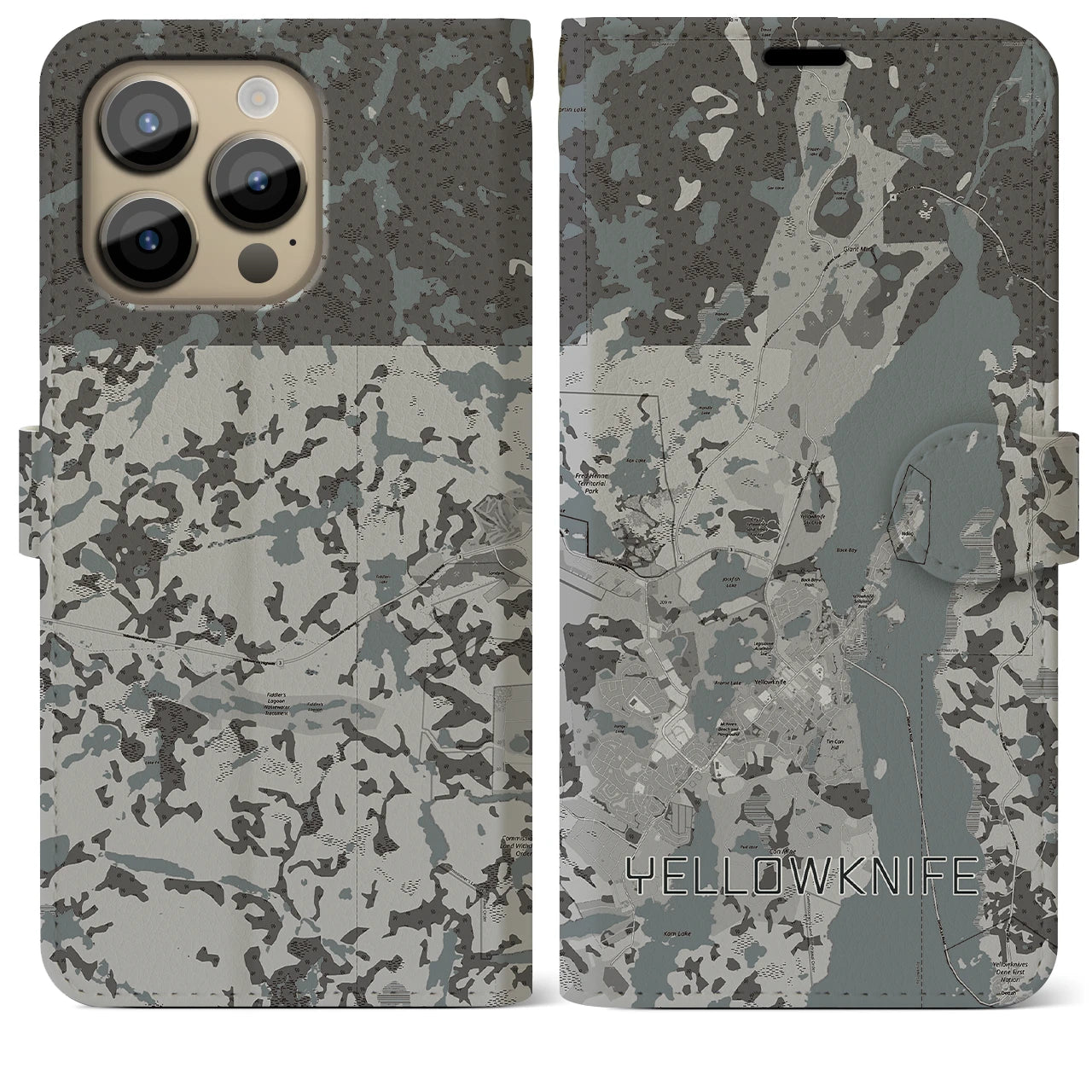【イエローナイフ(カナダ)】地図柄iPhoneケース(手帳タイプ)