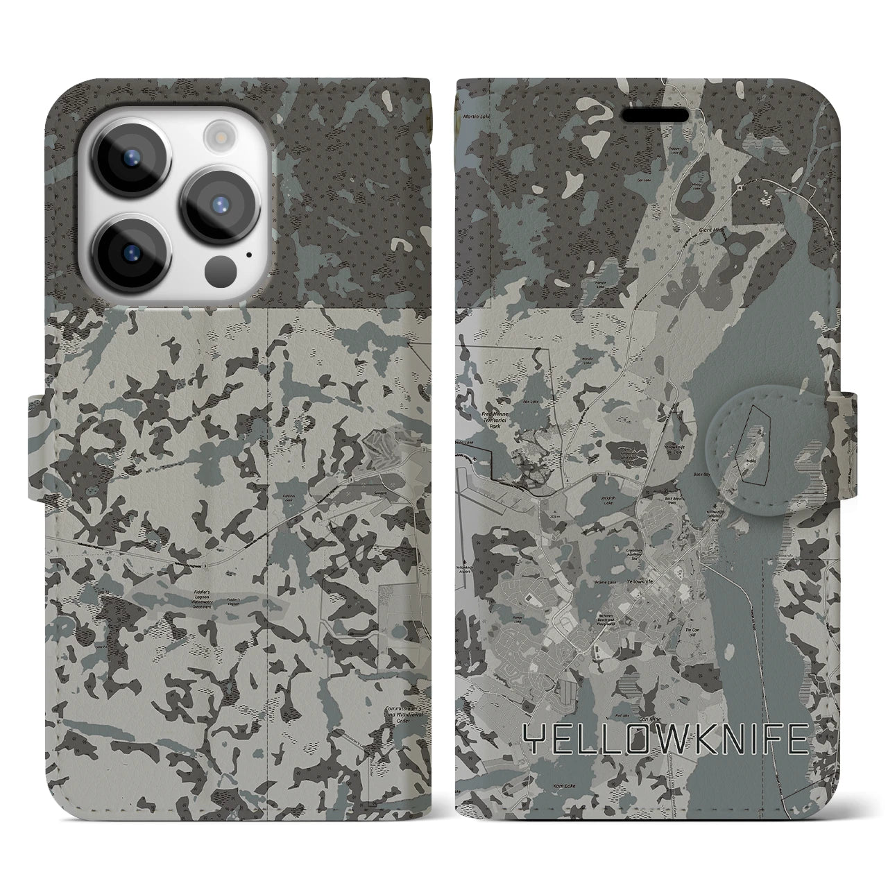 【イエローナイフ(カナダ)】地図柄iPhoneケース(手帳タイプ)