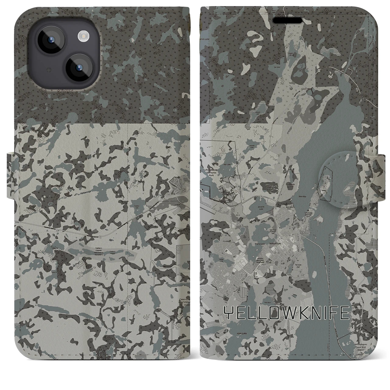 【イエローナイフ(カナダ)】地図柄iPhoneケース(手帳タイプ)