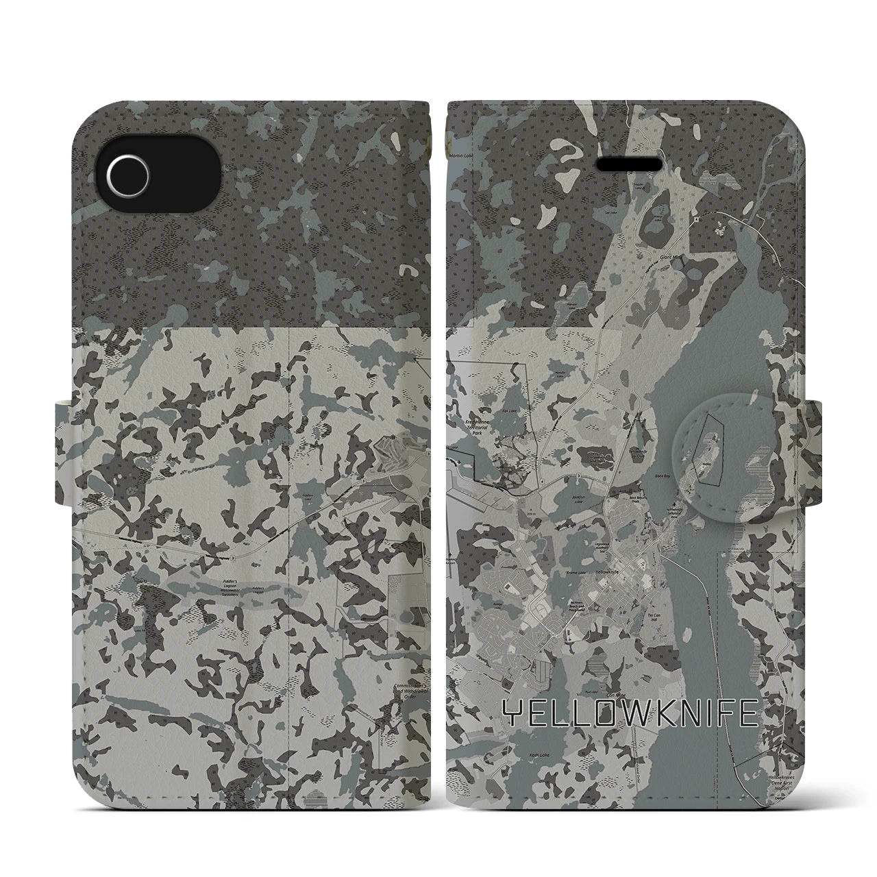【イエローナイフ(カナダ)】地図柄iPhoneケース(手帳タイプ)