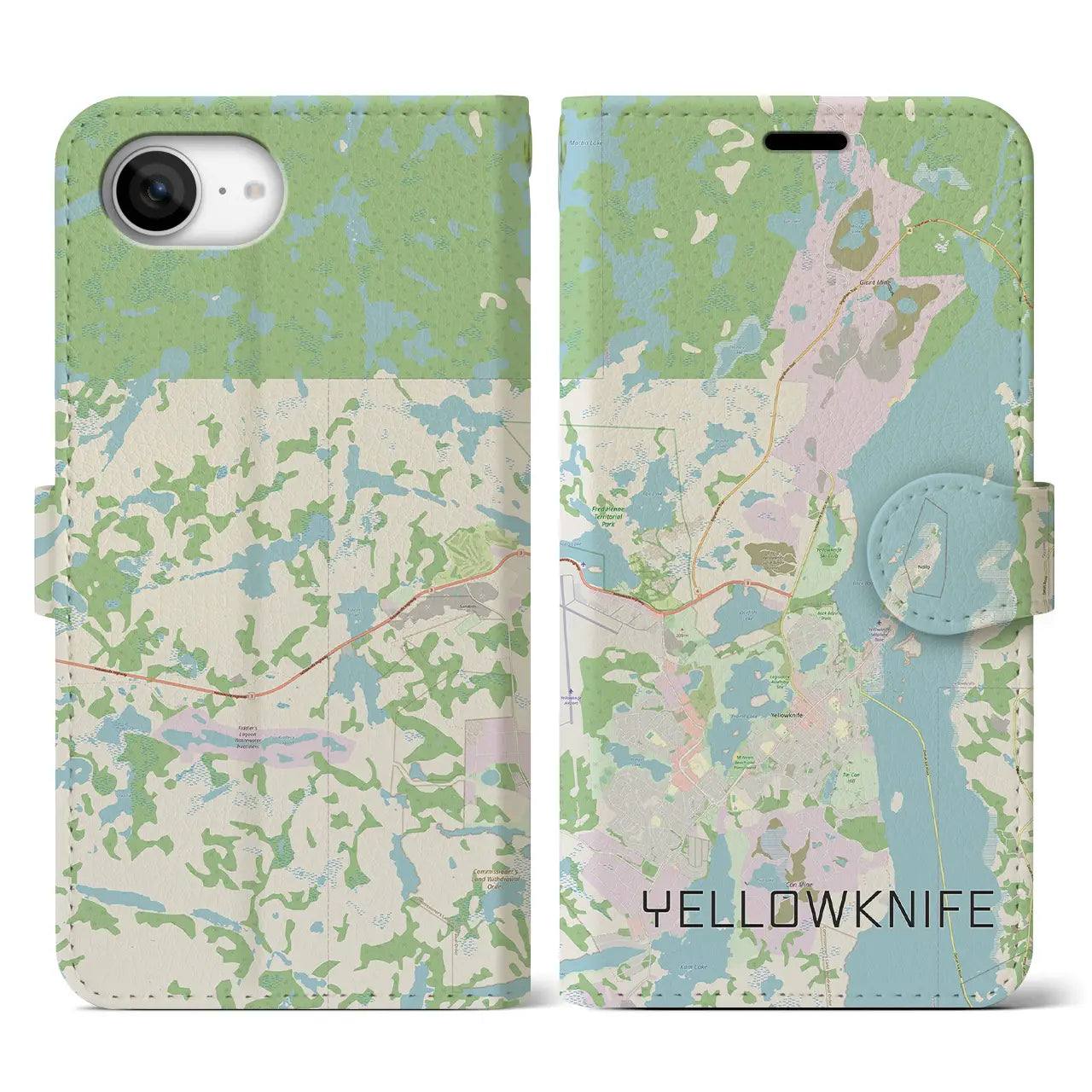 【イエローナイフ(カナダ)】地図柄iPhoneケース(手帳タイプ)