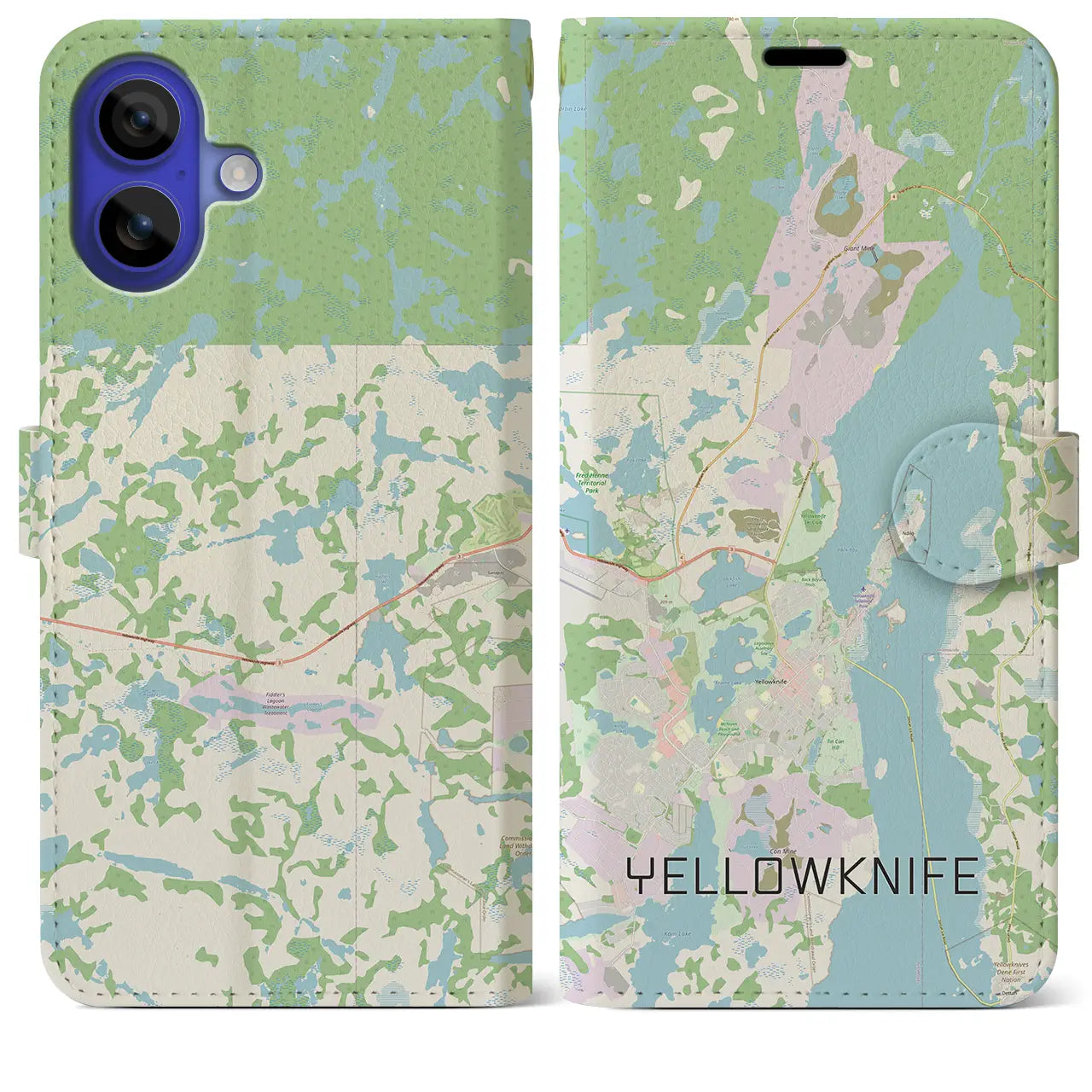 【イエローナイフ(カナダ)】地図柄iPhoneケース(手帳タイプ)