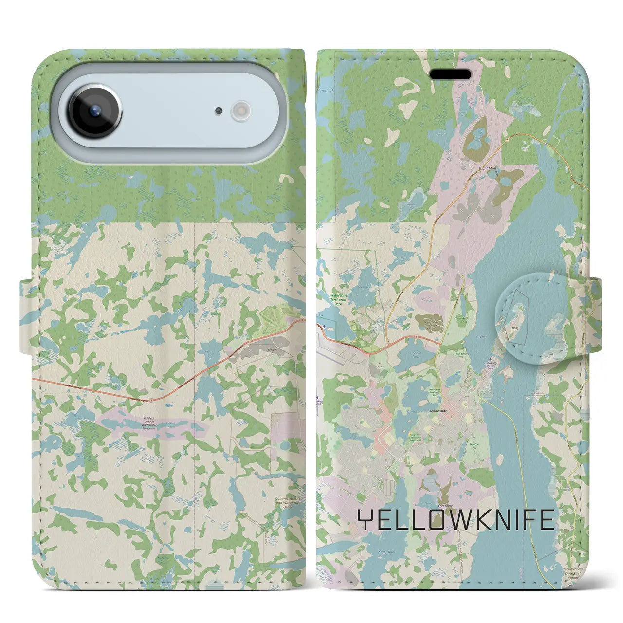【イエローナイフ(カナダ)】地図柄iPhoneケース(手帳タイプ)