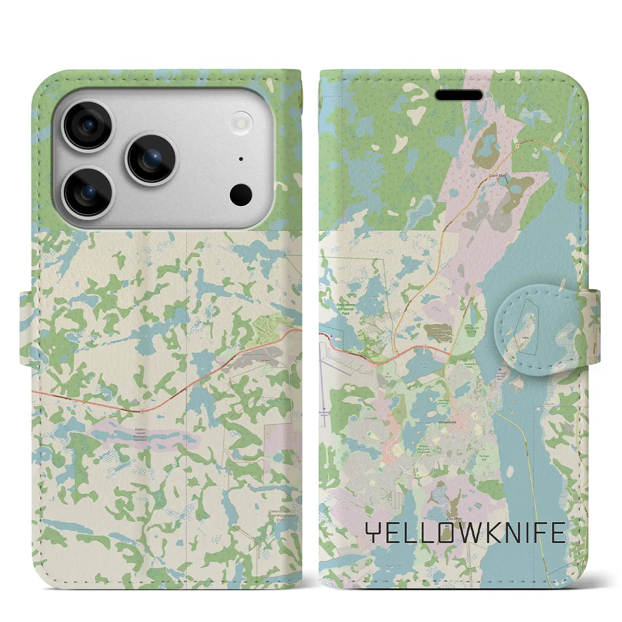 【イエローナイフ(カナダ)】地図柄iPhoneケース(手帳タイプ)