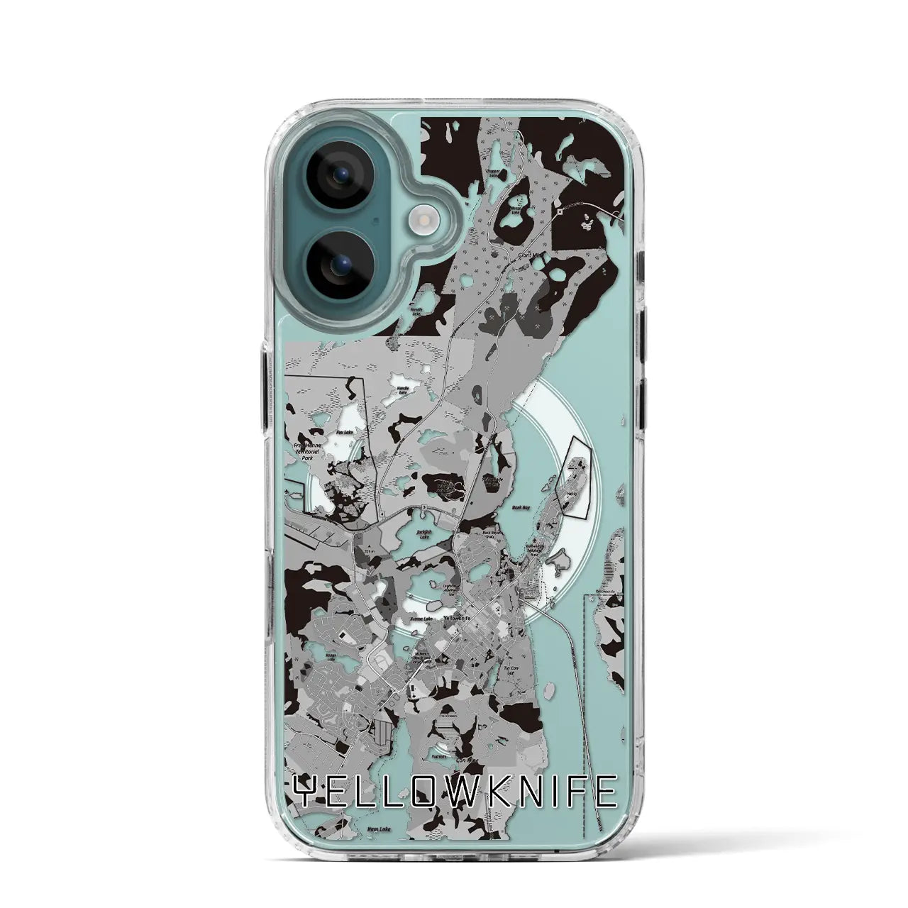 【イエローナイフ(カナダ)】地図柄iPhoneケース(MagSafeタイプ)モノトーン・iPhone 16 Pro 用