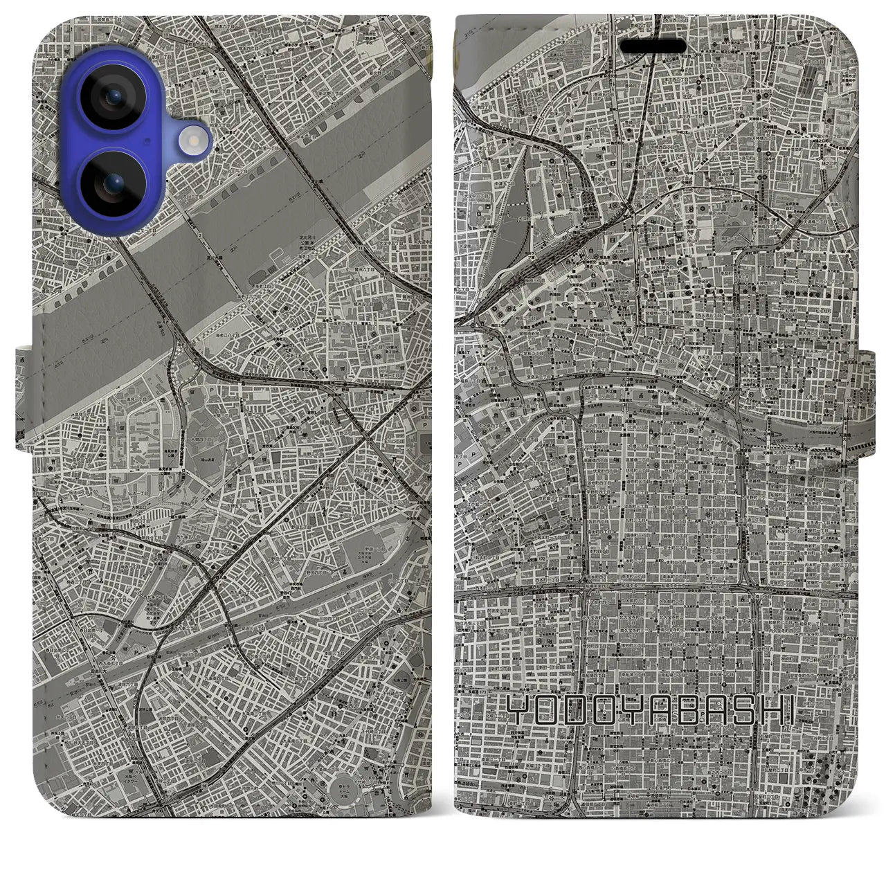 【淀屋橋(大阪府)】地図柄iPhoneケース(手帳タイプ)モノトーン・iPhone 16 Pro Max 用